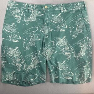Polo Ralph Lauren Shorts Mens 36 Green Koi Fish Print Stretch Classic Fit Chino